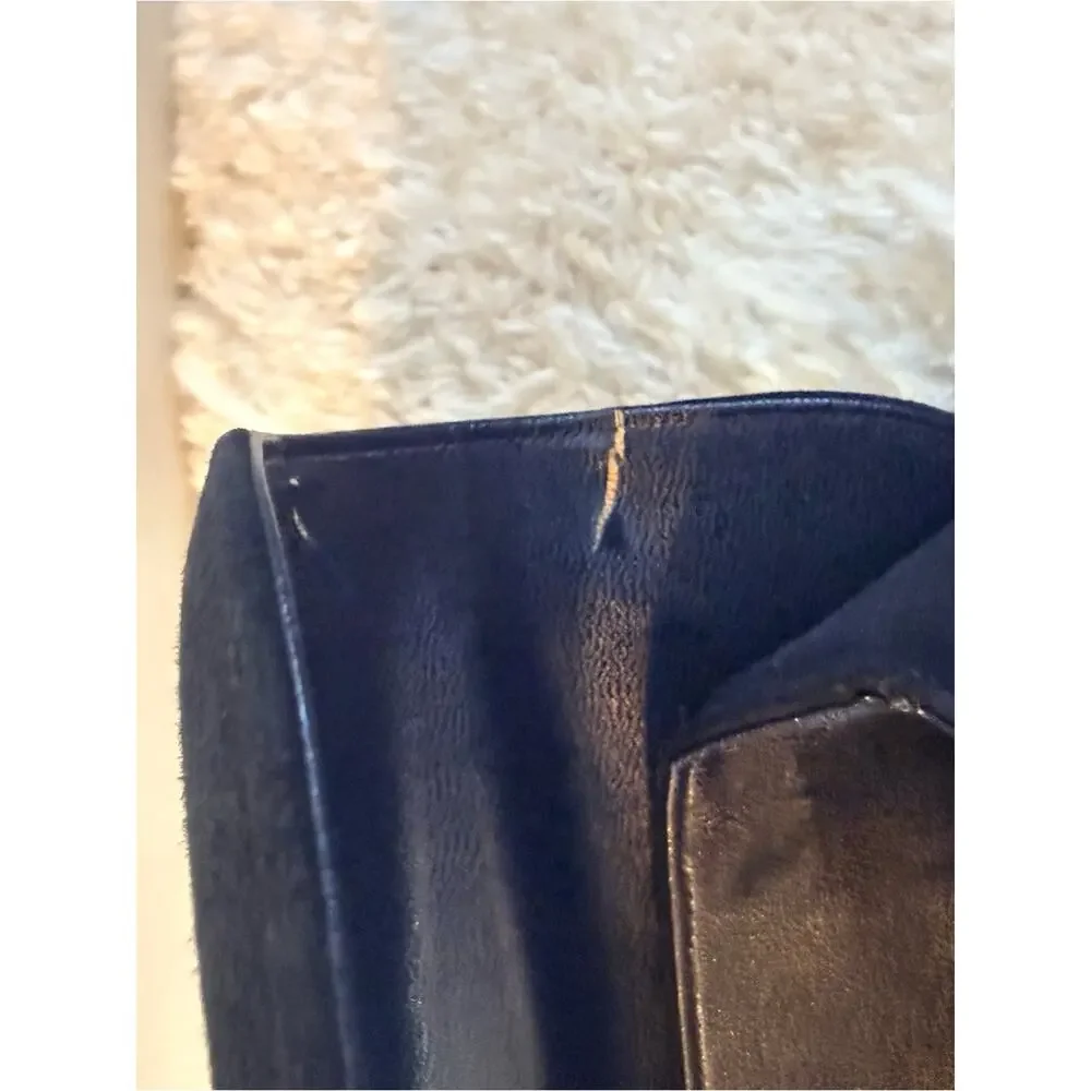 Vintage Saks Fifth Ave Classic Dark Blue Suede Top-Handle Bag with Gold Hardware